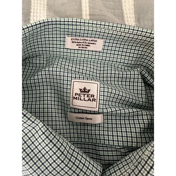 Peter Millar Men's Big & Tall Crown Sport Green Blue White Plaid Button Down XXL - Picture 4 of 5